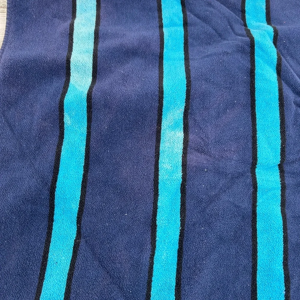 Vintage Panda Embroidered Beach Towel Blue Stripped Cotton